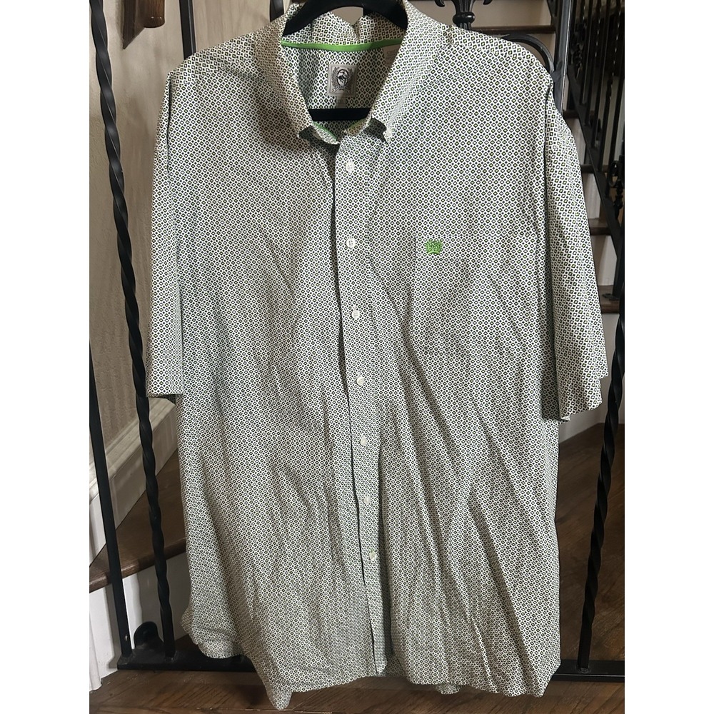 Men's Size XXL Cinch Shirt Short Sleeve Green Logo Button Up